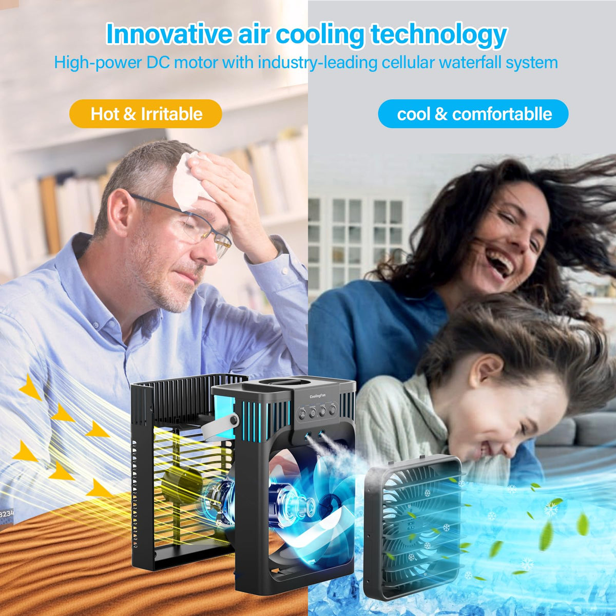 Air cooler — LEAEYFE 3 speeds with 1200ml water tank and 7 color lights