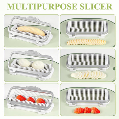 Food slicer — Heavy duty aluminium and stainless steel design with dishwasher safe features.