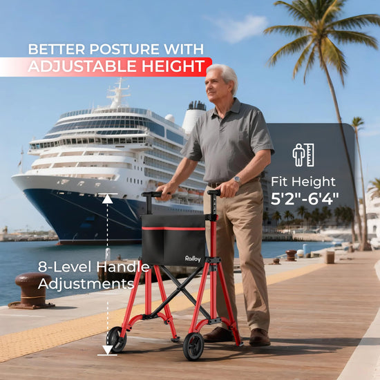 Rolloy walker — lightweight folding design with adjustable height and 2 wheels