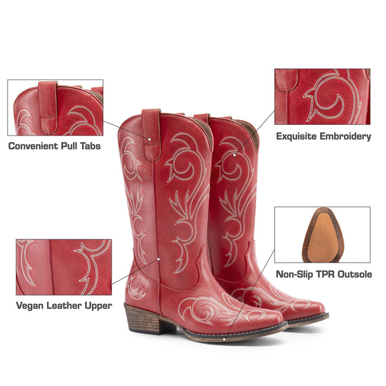 DREAM PAIRS cowboy boots — Mid calf with square toe and chunky heel