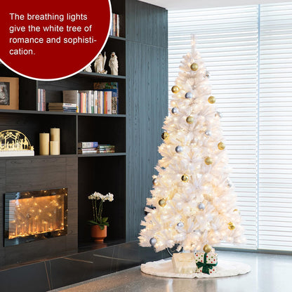 Glitzhome artificial Christmas tree — pre-lit flocked design with metal base and hinges for decoration