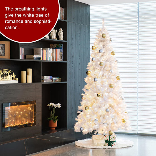 Glitzhome artificial Christmas tree — pre-lit flocked design with metal base and hinges for decoration