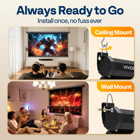 VIVOHOME manual pull down projector screen - available in multiple sizes