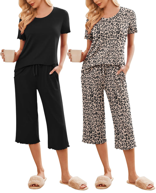 Ekouaer women's pajama set with pockets and capri pants
