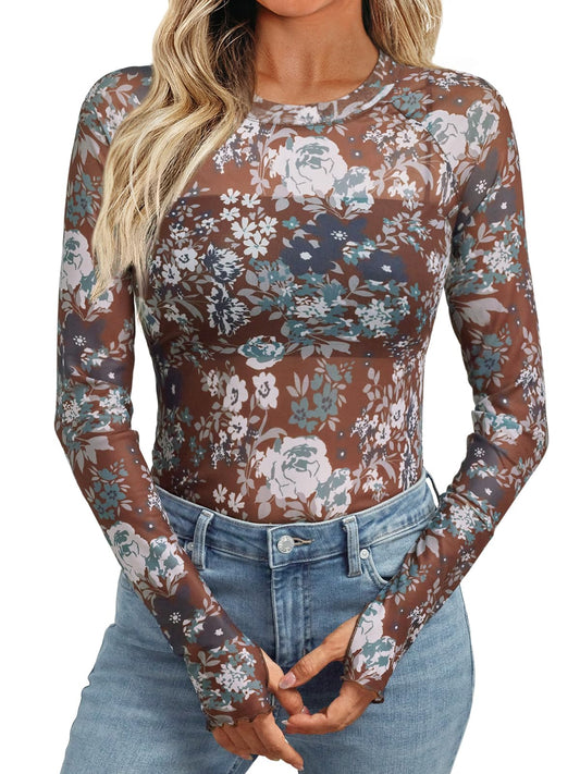 Shirt — Womens mesh sheer lace fitted top in spring style 2026 outfits