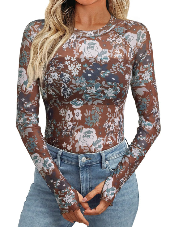 Shirt — Womens mesh sheer lace fitted top in spring style 2026 outfits