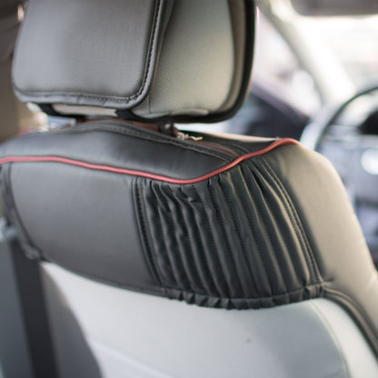 Vehicle seat cover — Ultra comfort faux leather full set with red trim