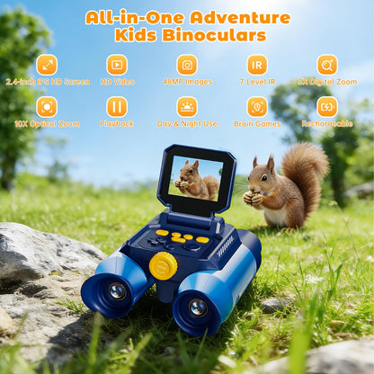 Binoculars for Kids with Night Vision - 48MP FHD Digital Camera Binoculars STEM Toy with 2.4" IPS Screen, 10X Optical Zoom, Rechargeable for 4-12 Years Boys & Girls Birthday Gift Outdoor Bird Watching