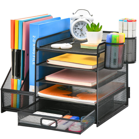 Marbrasse caddy — 5-tier organizer with file holder and drawer for office supplies
