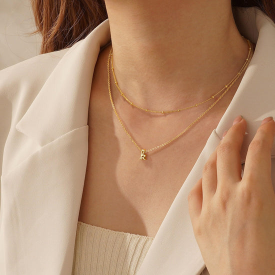 Yoosteel necklace — 14K gold-plated initial layering necklace for women and teens