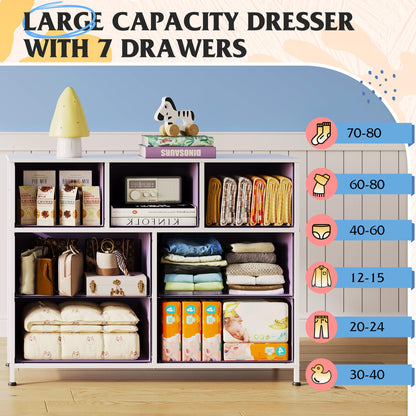 WLIVE dresser with 7 drawers - sturdy steel frame and wood top