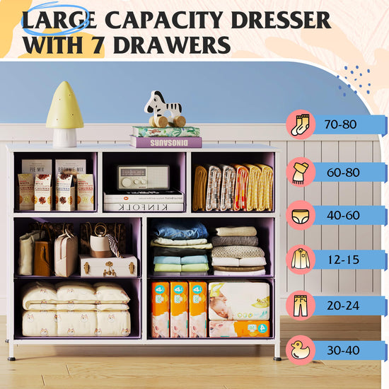 WLIVE dresser with 7 drawers - sturdy steel frame and wood top