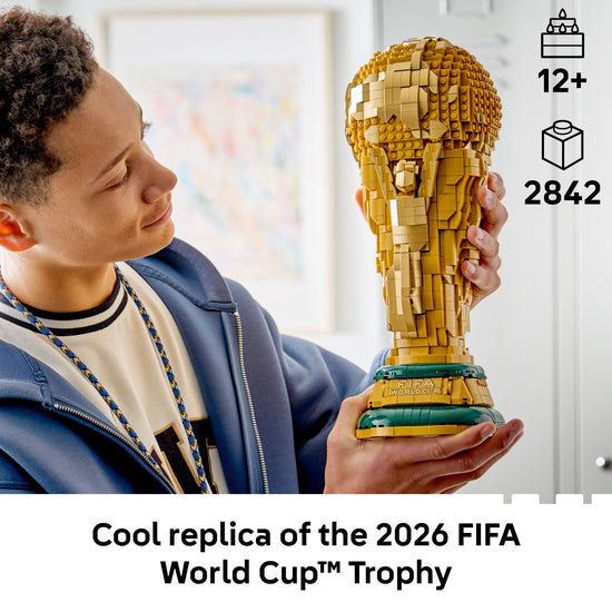 LEGO building block set — FIFA World Cup trophy with 2026 minifigure