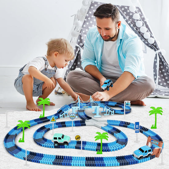 Toy vehicle set — Dinosaur world road race track with flexible track and cars set for kids
