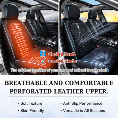 Coverado car seat covers - breathable faux leather for 5 seats in black and blue