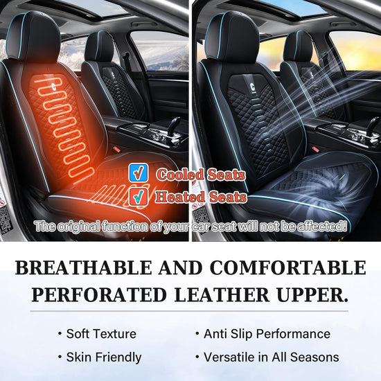 Coverado car seat covers - breathable faux leather for 5 seats in black and blue