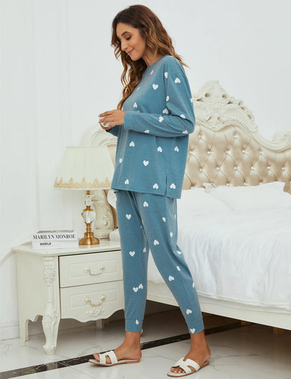 Blooming Jelly pajamas — Heart printed long sleeve lounge set with pockets