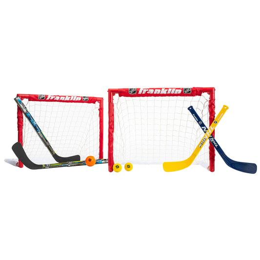Franklin Sports - NHL kids folding hockey goals set - adjustable youth and knee sticks