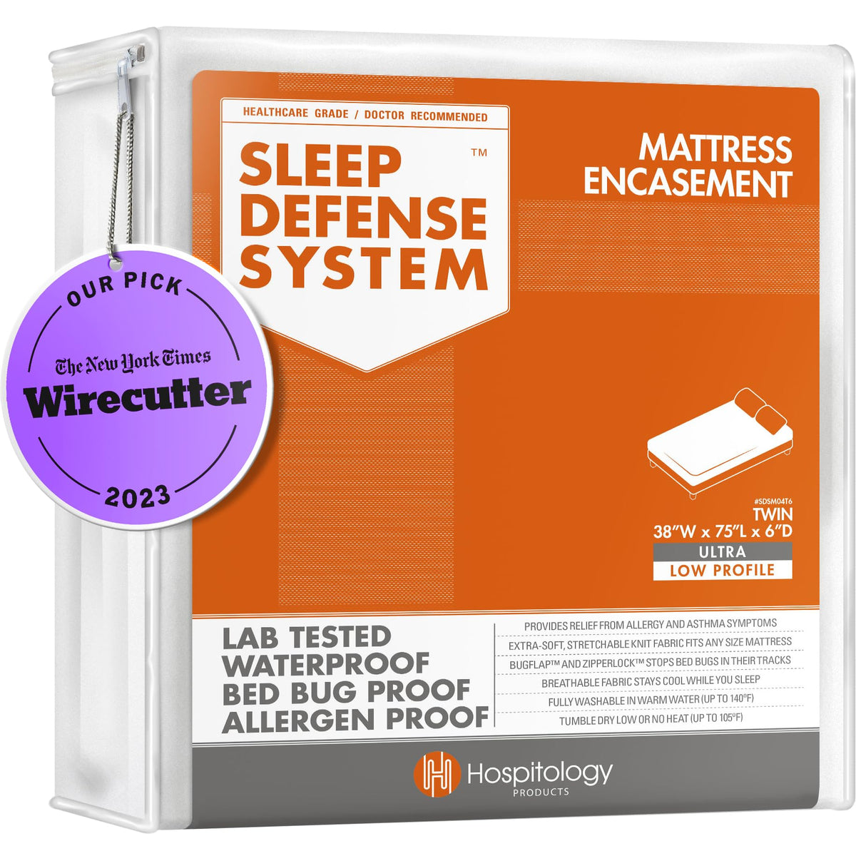 HOSPITOLOGY PRODUCTS mattress cover — Zippered bed bug and dust mite proof