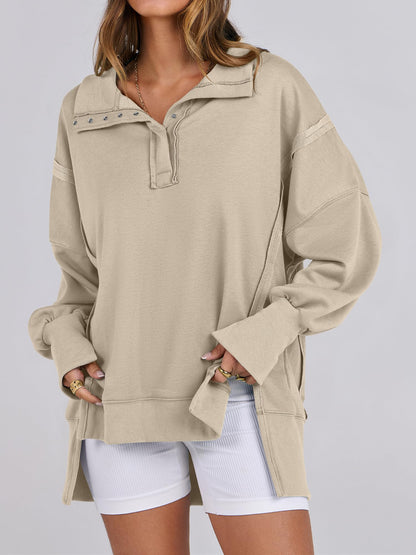 ANRABESS women's shirt - Oversized button up henley pullover with split hem