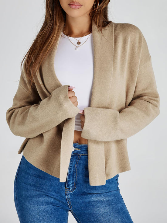 Saodimallsu womens cropped cardigan - open front shawl design with long sleeves