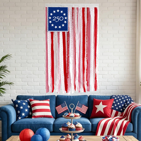 4th of July Decorations 4 x 2.3 Ft Rag American Flag Banner Memorial Day Patriotic Decor Fourth of July Independence Day Supplies 250th Anniversary Accessories for Indoor Outdoor Yard