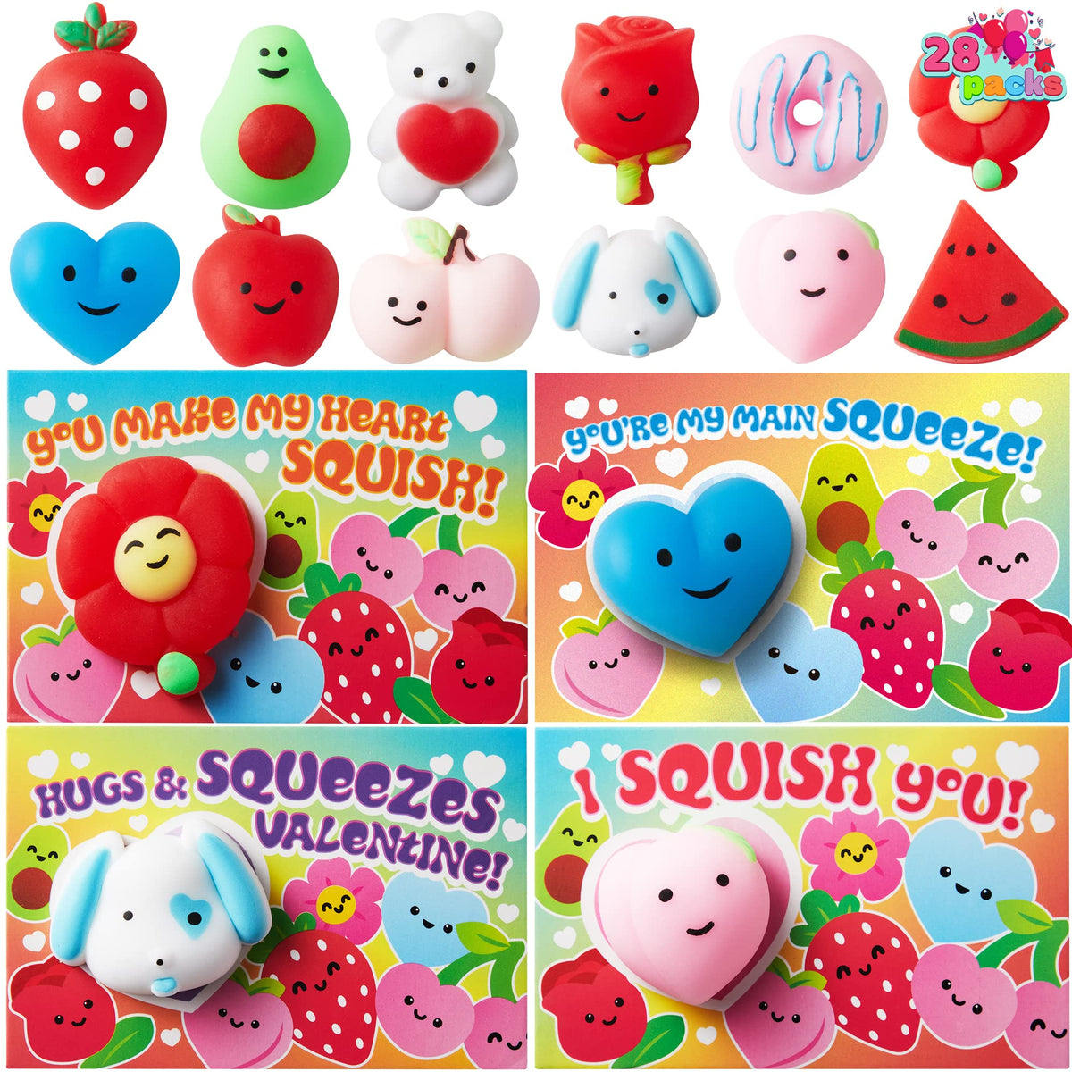 JOYIN squeeze toy - 28 pack of cute kawaii mochi squishy toys