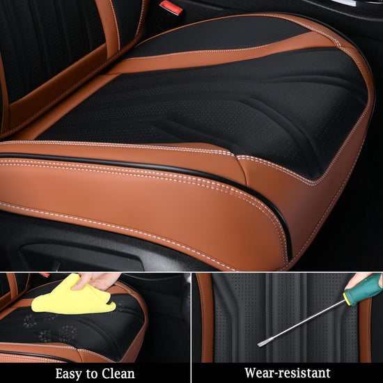 FLORICH vehicle seat covers - waterproof leather in brown and black, 2 pack