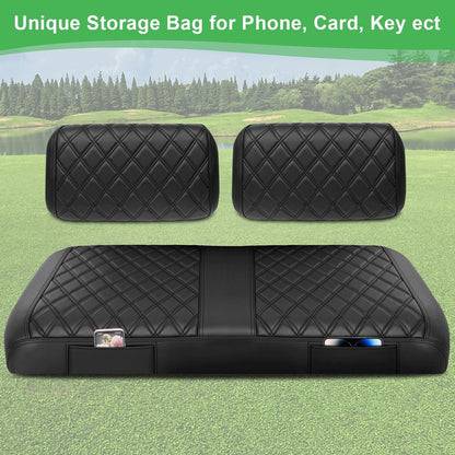 Vehicle seat cover — Thick leather with custom diamond design for Yamaha carts