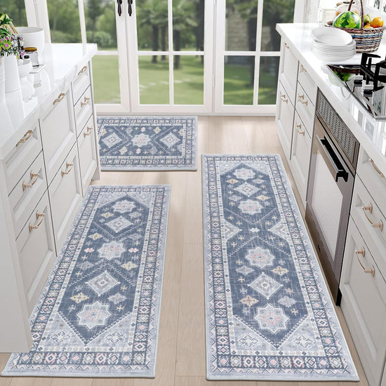 HEBE boho kitchen rug set — washable non-slip mats and runner for home decor