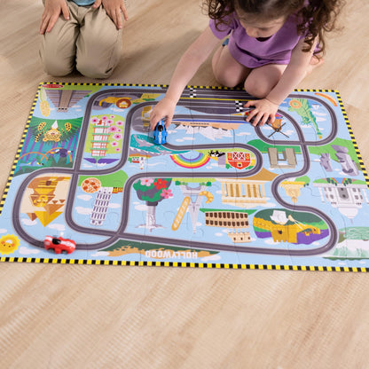 Melissa & Doug puzzles — Race around the world tracks with wind-up vehicles