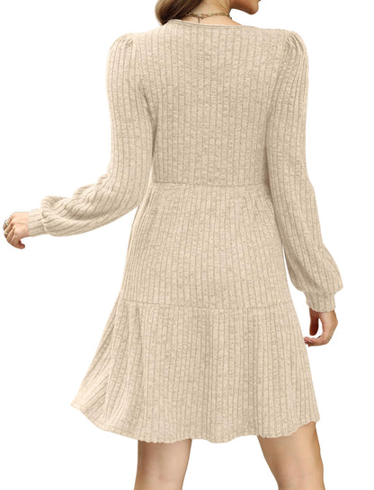 Sampeel women's long sleeve square neck babydoll dress