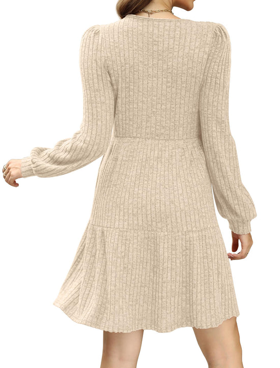 Sampeel women's long sleeve square neck babydoll dress