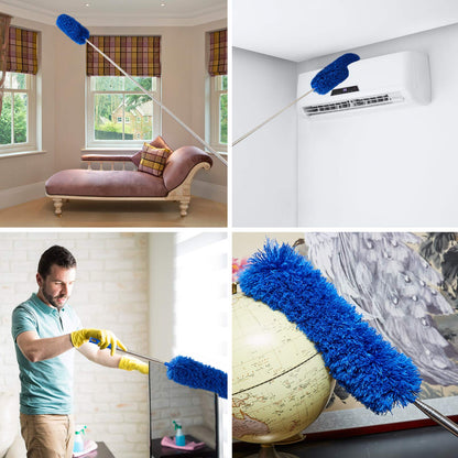 LAZYCOTTAGE Ceiling Fan Duster with Extension Pole, Cobweb & Corner Brush Cleaning Kit w 2 Duster Heads for Cleaning, 100 Inch Long Handle Telescoping Pole, Washable