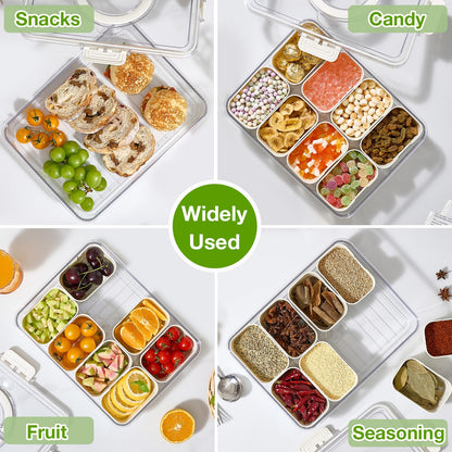 Mfacoy tray — divided serving tray with lid and handle, 2 pack set for snacks and travel