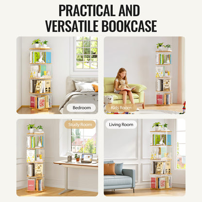 TAKEKIT rotating bookshelf - 360 degree revolving design with clear acrylic and solid wood