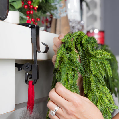 Fireplace stocking and garland hanger — dual purpose design with two hooks