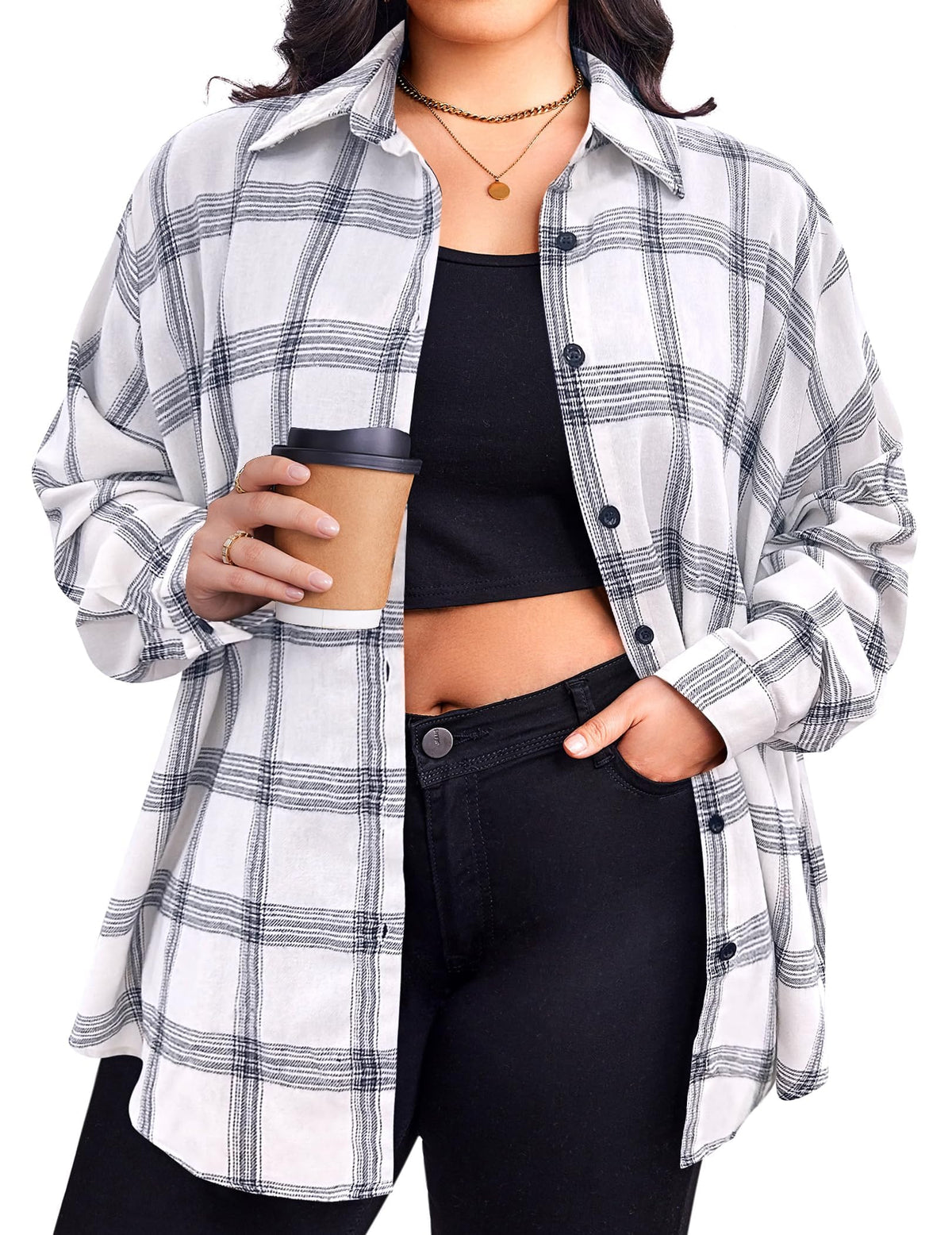 Zeagoo women's plus size flannel shirt - plaid long sleeve button down top