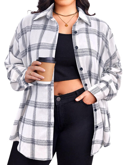 Zeagoo women's plus size flannel shirt - plaid long sleeve button down top
