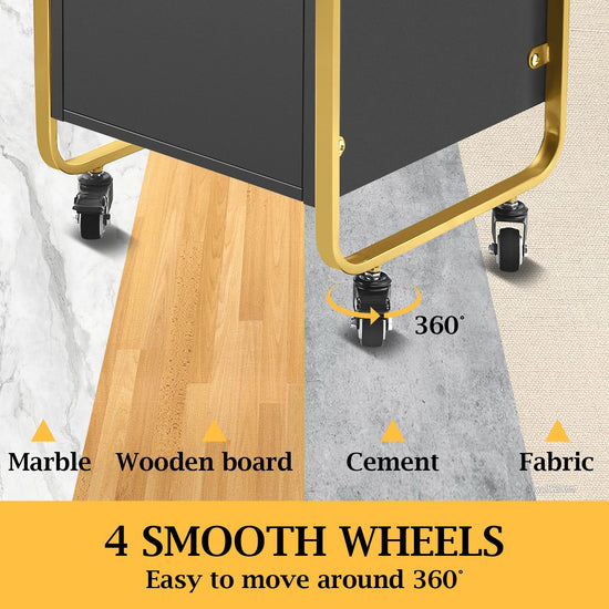 Black Salon Stations for Hair Stylist with Rolling Wheels, Heightened Beauty Salon Trolley Cart, Barber Hair Station Organizer with Dryer Holder & Drawer, Hairdressing Tools (Black Gold)
