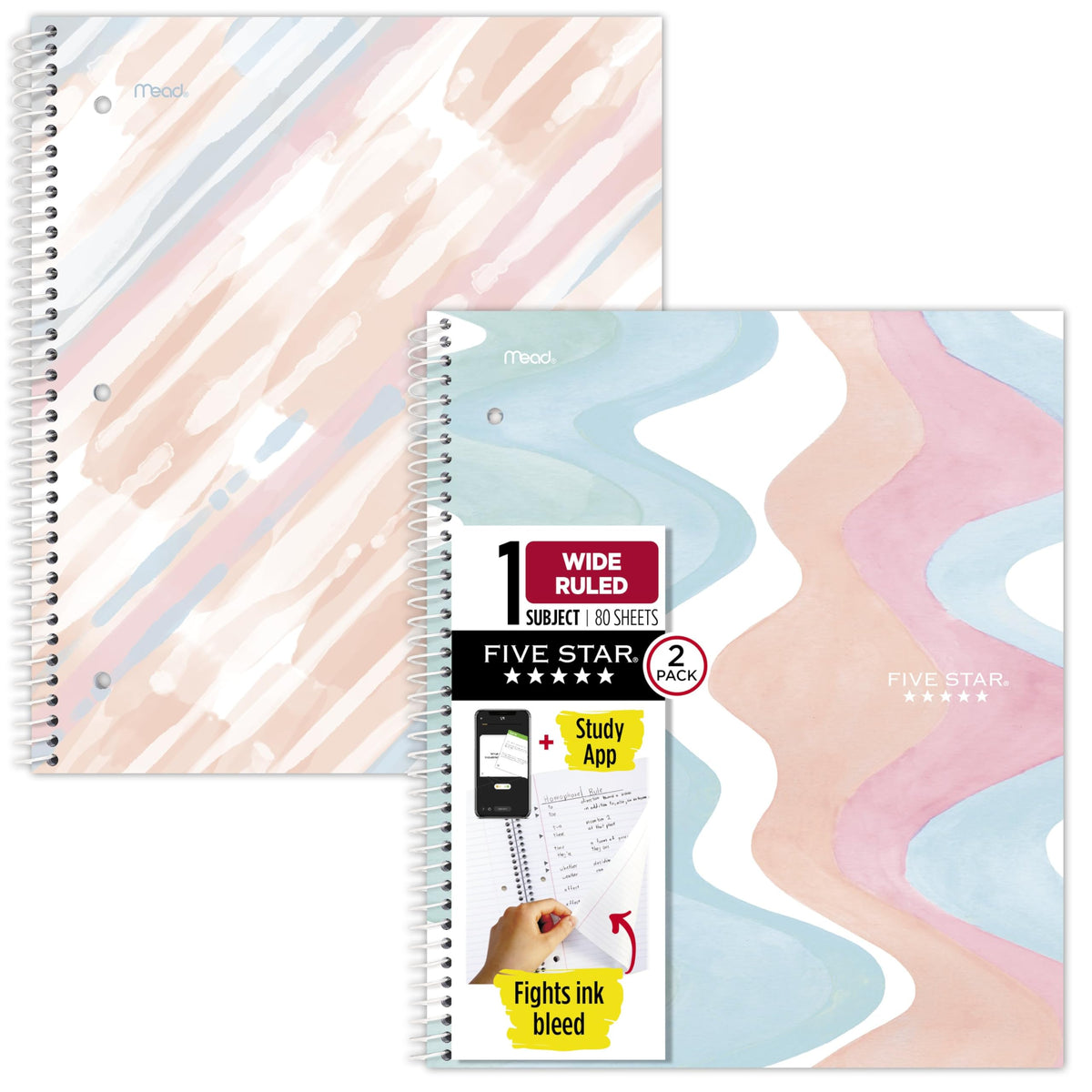 Five Star blank book — pastel doodles design with study app integration