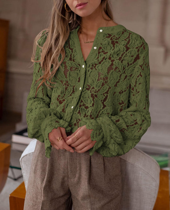PRETTYGARDEN shirt — lace long sleeve button up blouse for women in spring and fall fashion