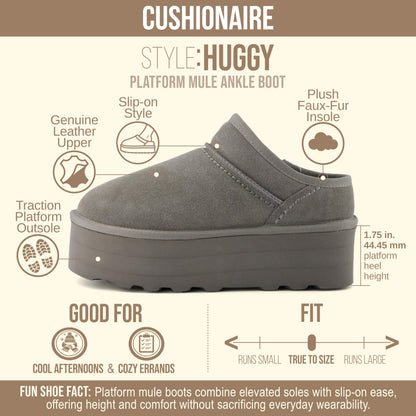 CUSHIONAIRE Huggy-2 platform slippers — cozy suede slip-on ankle boots for indoor outdoor wear