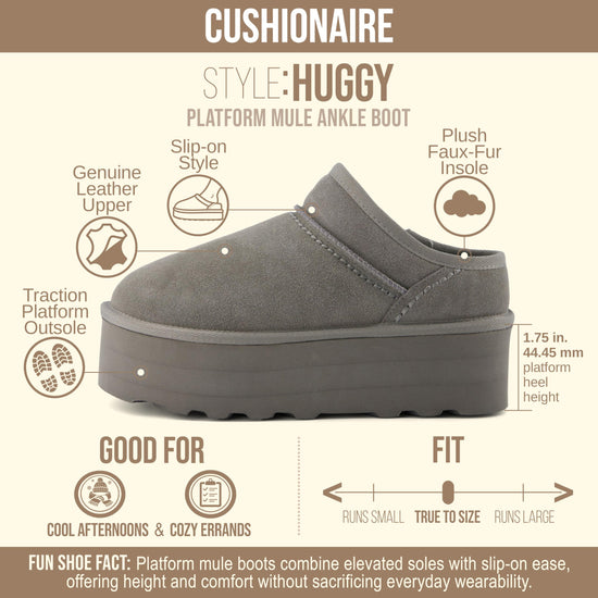 CUSHIONAIRE Huggy-2 platform slippers — cozy suede slip-on ankle boots for indoor outdoor wear