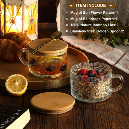 LANDNEOO drinking cup with bamboo lid and spoon - 14oz overnight oats container