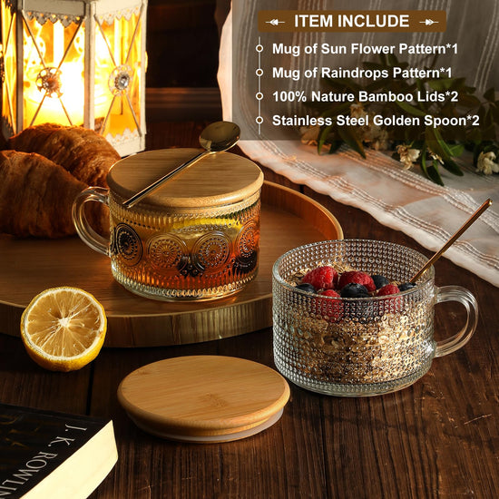 LANDNEOO drinking cup with bamboo lid and spoon - 14oz overnight oats container