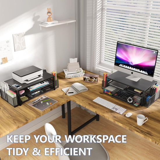 OPNICE desk organizer - 2-tier monitor stand with drawer and pen holders