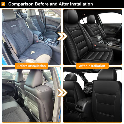 AOMSAZTO vehicle seat cover — waterproof leather for Dodge Charger 2006-2025 black 2pcs front seat