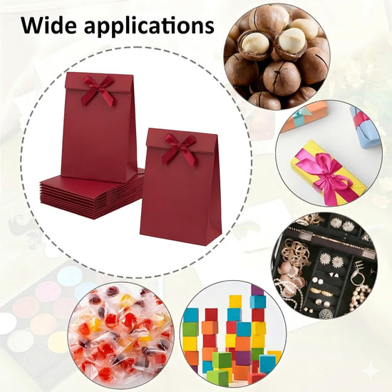 Viongna 12Pcs Kraft Paper Bags with Handles Paper Gift Bags Stand Up Gift Bag with Bow Tie Gift Bag for Candy Cookies Packaging Wedding Christmas Party Red 5.5"x2.8"x7.9"