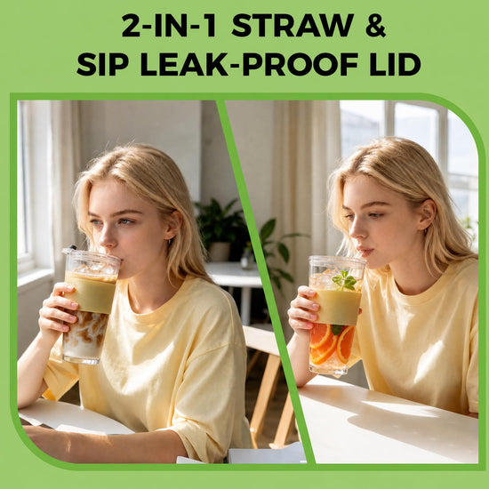 Birity drinking cup — glass with bamboo lid and straw, 24oz tumbler, 2 pack